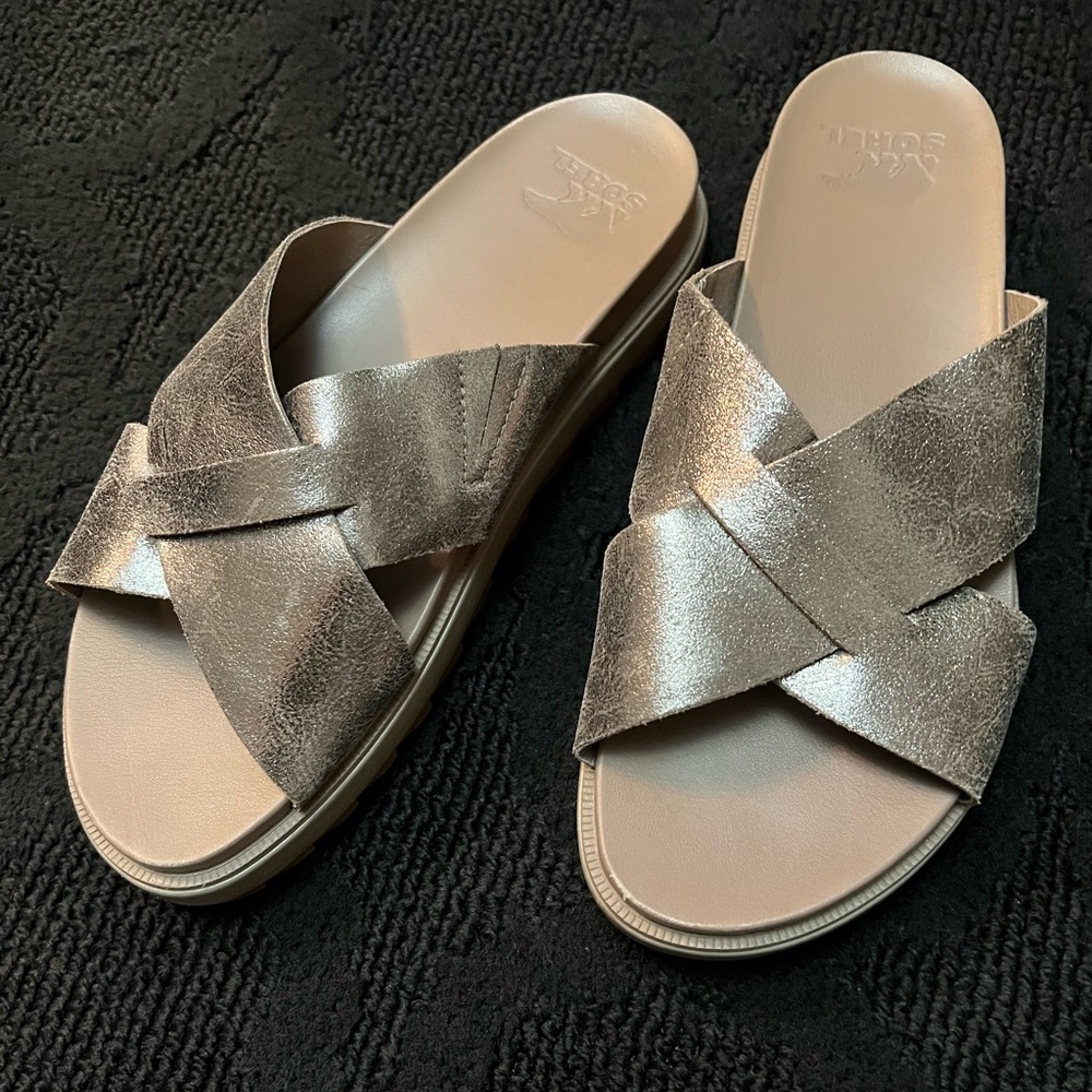 Sorel gold sandals